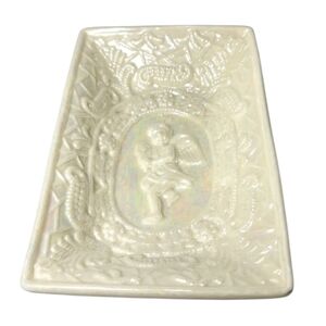 Vintage Cherub Angel Iridescent Pearl Ivory Ceramic Soap Dish Trinket Tray